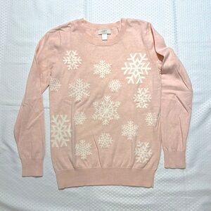 LOFT pink sweater with snowflakes, lightweight, worn once